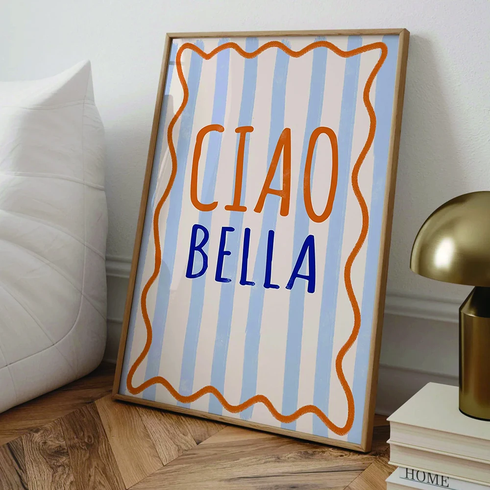 Modern Italian Ciao Bella Quote Wall Art Print Dorm Trend Pastel Blue Canvas Poster Picture Painting For Living Room Home Decor