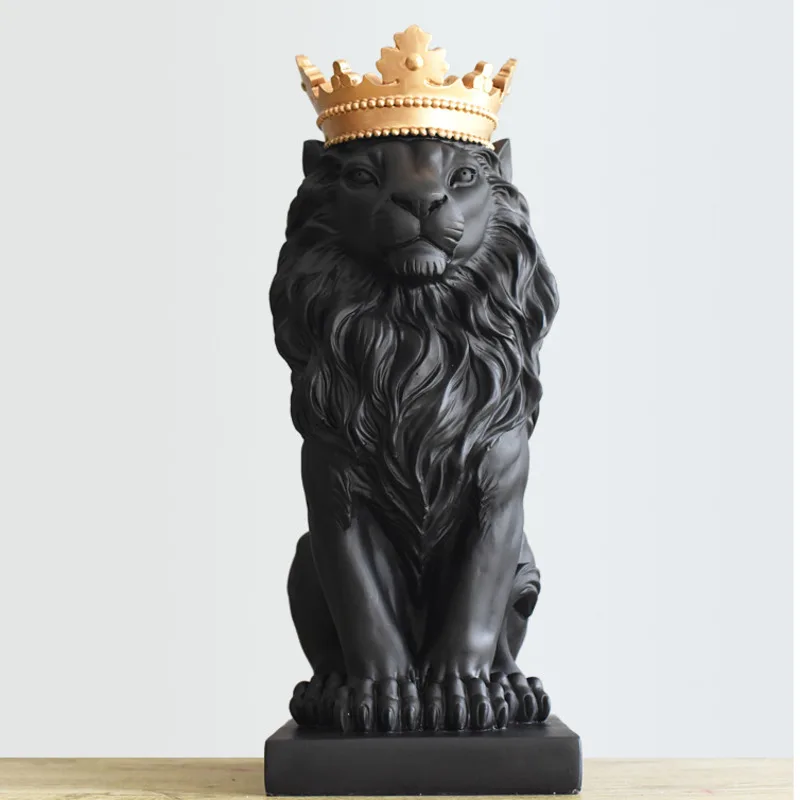 Nordic Crown Lion Sculpture Home Office Bar Goalkeeper Lion Resin Statue Model Crafts Ornaments Animal Tuscan Design Decor Gift