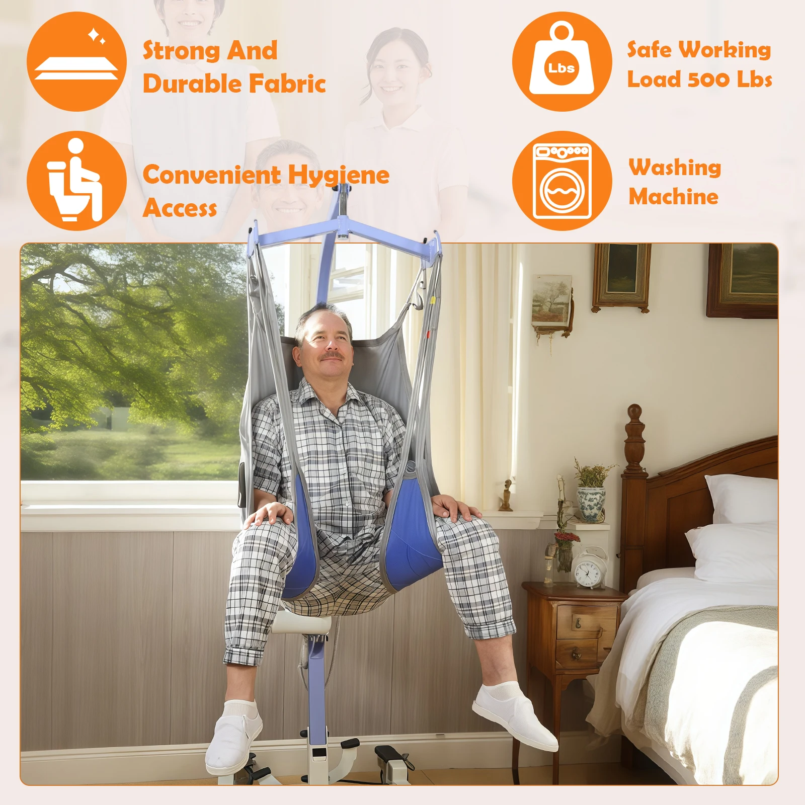 Ehucon Patient Lift Sling Divided Leg Sling with Low Back Transfer Hoist Hoyer Sling for Transfer and Positioning SWL 500lbs