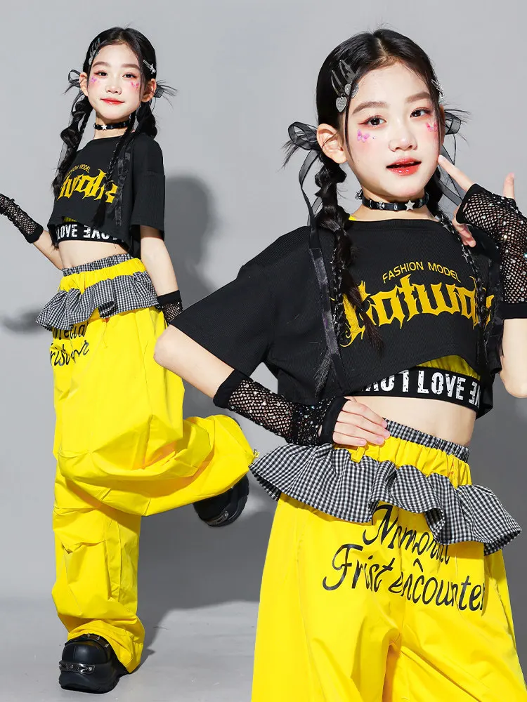 Hip Hop Girls Fashion K-pop Crop Top Letters Cargo Pants Child Street Dance Cardigan Kids Streetwear Girl Group Jazz Clothes Set