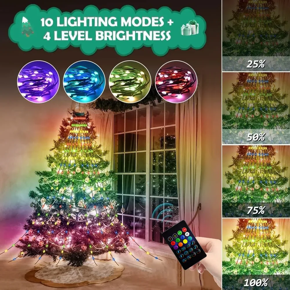 Guirxiété lumineuse LED intelligente avec télécommande, lumières d'arbre de Noël, lampe de guirxiété, feston, extérieur, fête de jardin, bricolage