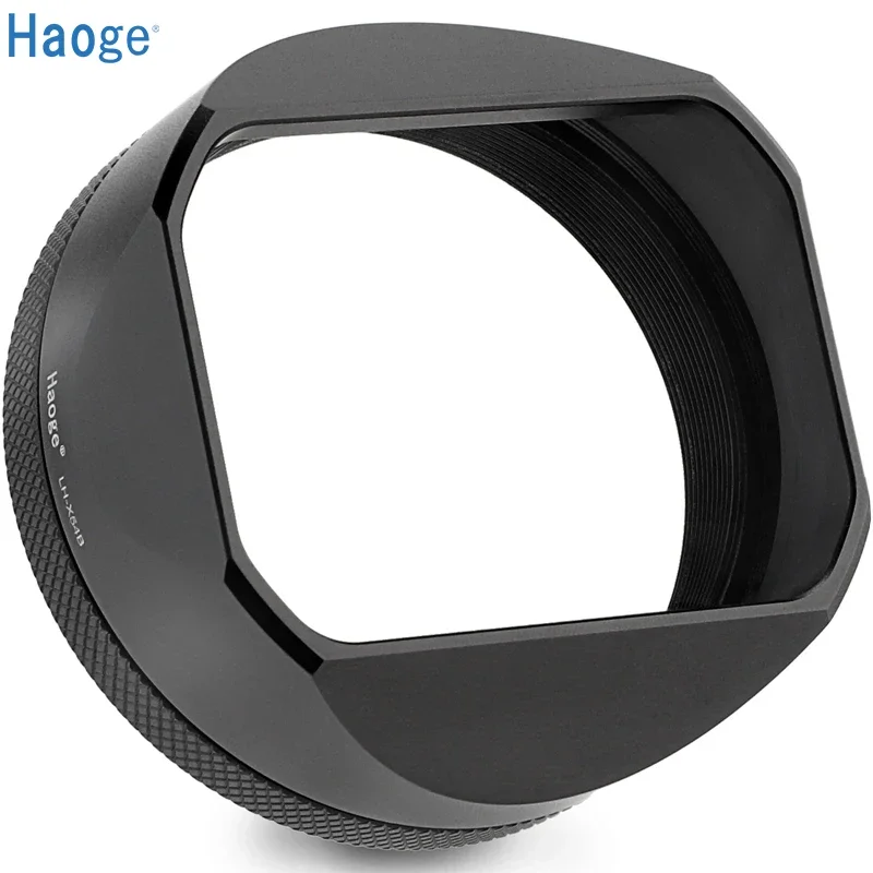 Haoge Metal Square Lens Hood for Fujifilm X100VI Fuji X100V Camera Accessories Black with 49mm UV Filter Adapter Ring LH-X54B
