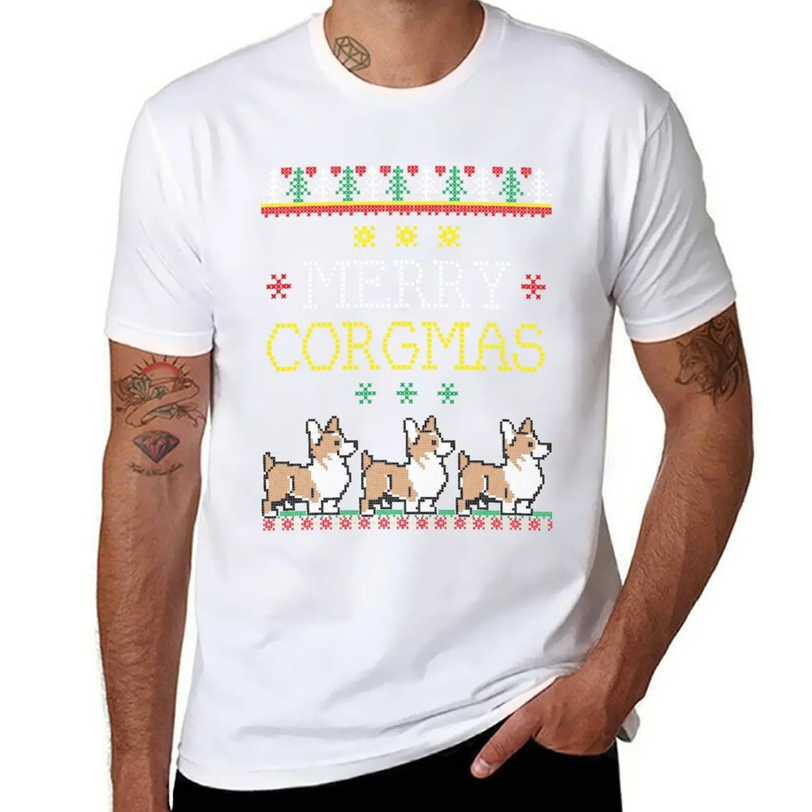 

Merry Corgmas Tshirt Corgi Pet Dog Ugly Christmas Sweater T-Shirt cotton t shirts high quality T-Shirt
