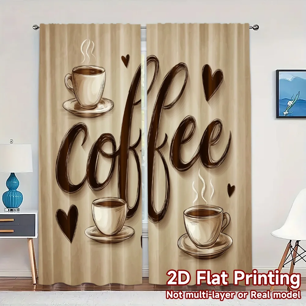 2pcs, 2D FLAT PRINTING Curtains (Without Rod) CoffeeLovers Modern Curtain Fabric Versatile Polyester Curtains Home Decor Ldeal