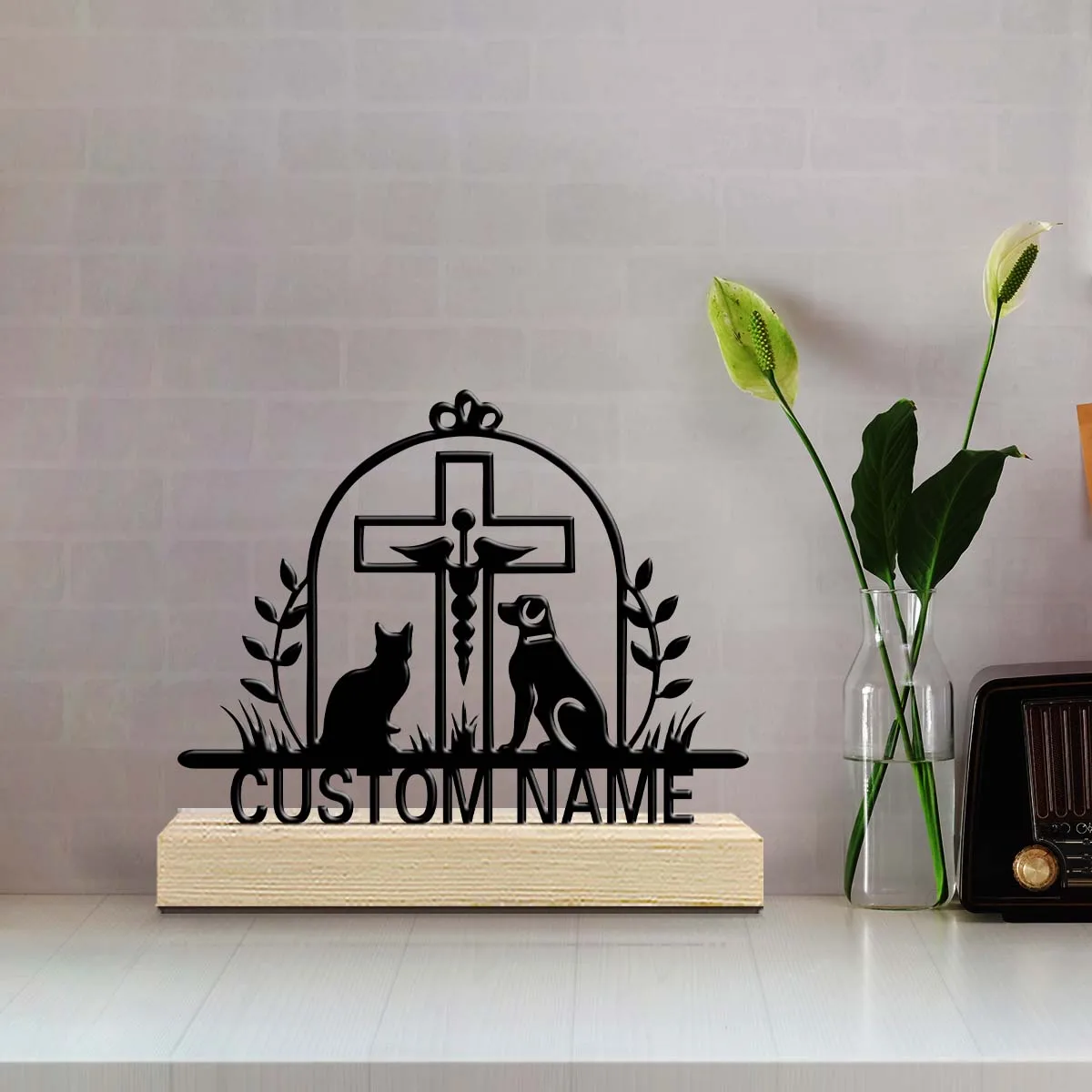1pc Customizable Wrought Iron Desktop Decoration Custom Name Equipped with A Wooden Base Perfect for Home or Office Decoration