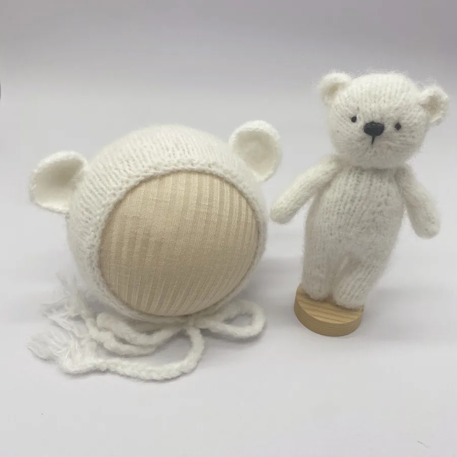 Newborn Photography Props Hat Dolls Sets Hand Knitted Animals Bunny Bear  Bonnet Sets  Baby Photo Studio Accessories - view 4