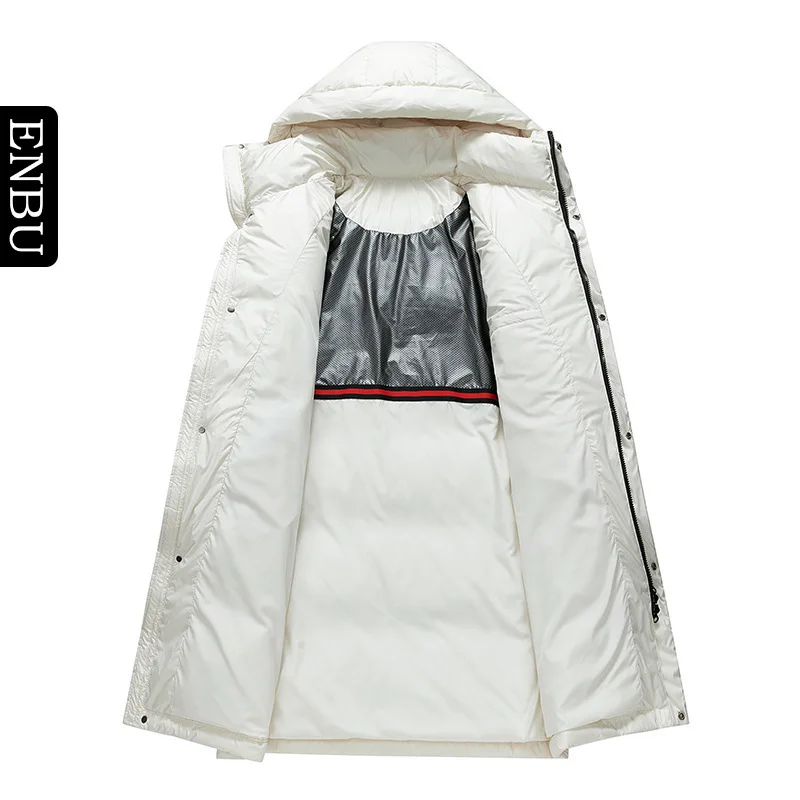 New Men's Mid‑Length White Duck Down Jacket, Outdoor Ski Mountaineering Warm Solid Color Winter Coat, Couple Matching Outerwear