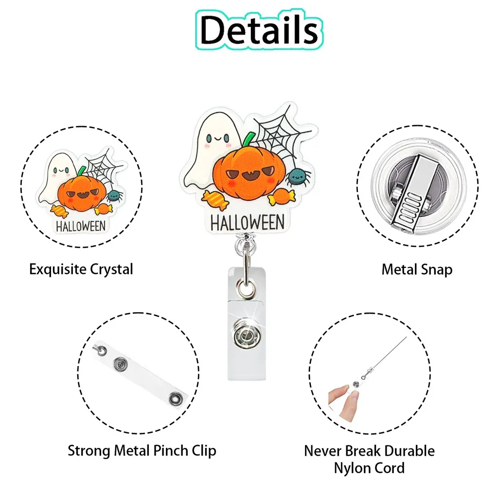 Retractable Rotatable Acrylic Badge Reel, Holiday Themed Id Badge Holder With Metal Clip For Healthcare Workers