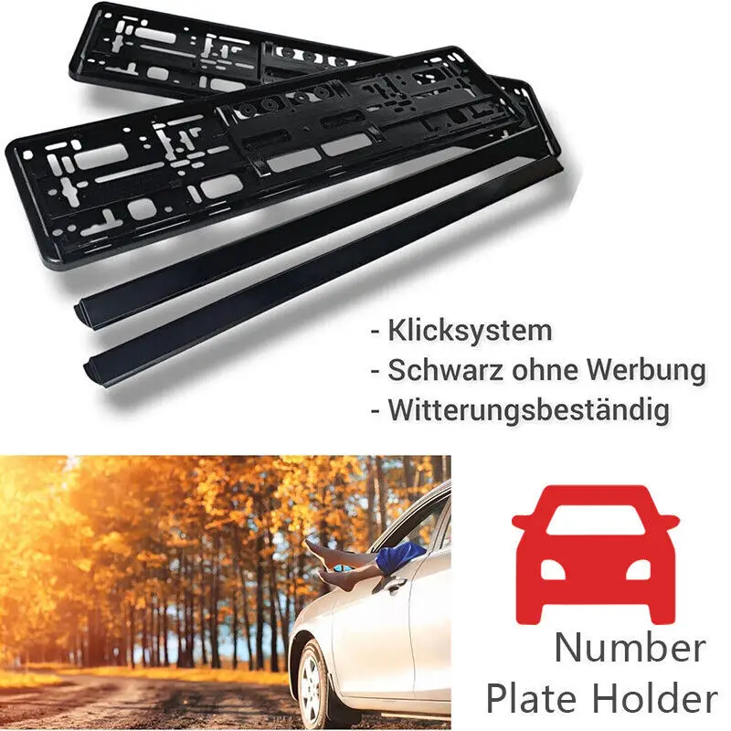 2X European License Number Plate Frame Holder For ANY CAR UNIVERSAL ALL BLACK