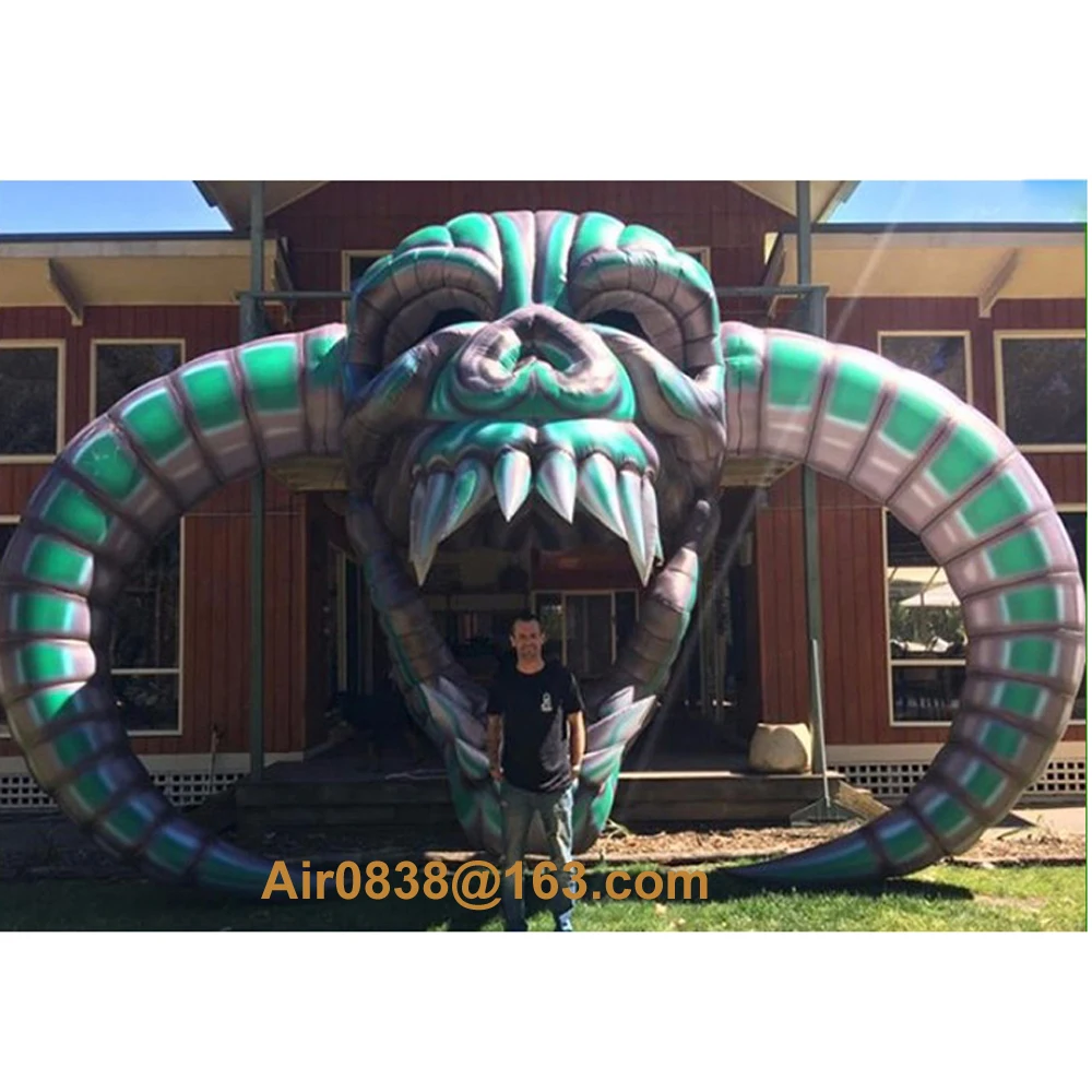 Outdoor Horned Inflatable Skull Arch Giant Airblown Hell Skull Skeleton Head Entrance Archway For Halloween Party Decoration