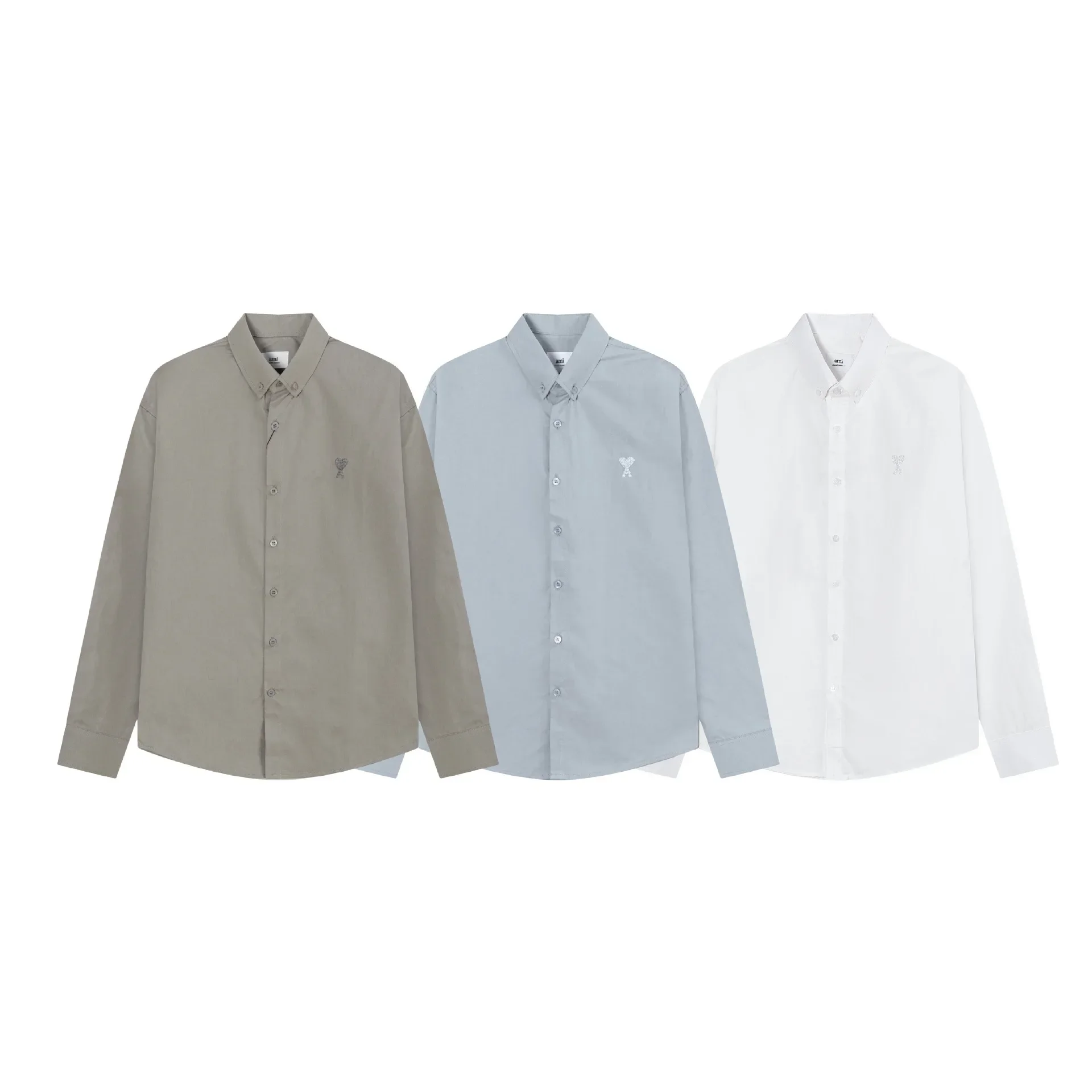

Pop Spring Summer New Casual Cotton Oxford Shirt Long Sleeve Embroidered ADC Small Heart On Chest Pure Color Slim Fit Women's Bu