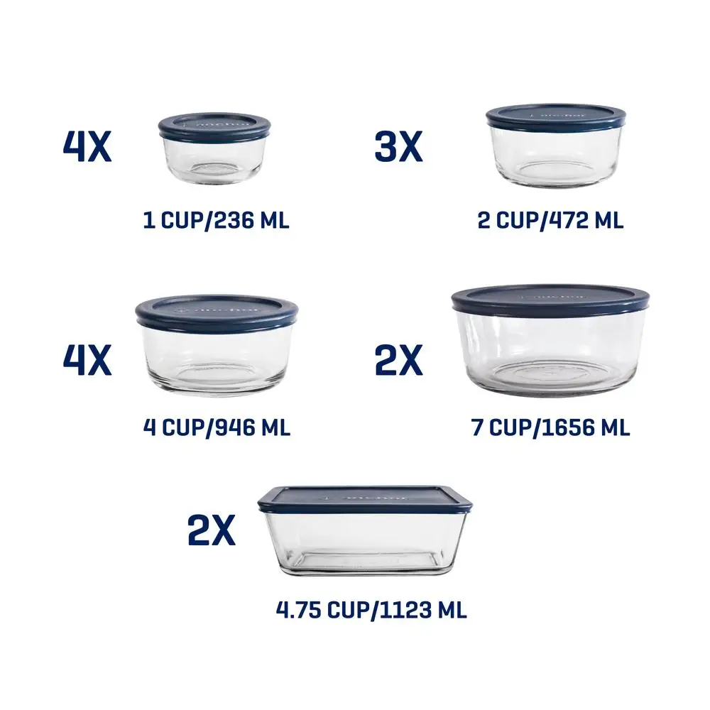 Glass Food Storage Containers Set with SnugFit Lids 30-Piece Microwave Freezer Safe BPA-Free Durable Navy Lids Pure Glass Meal