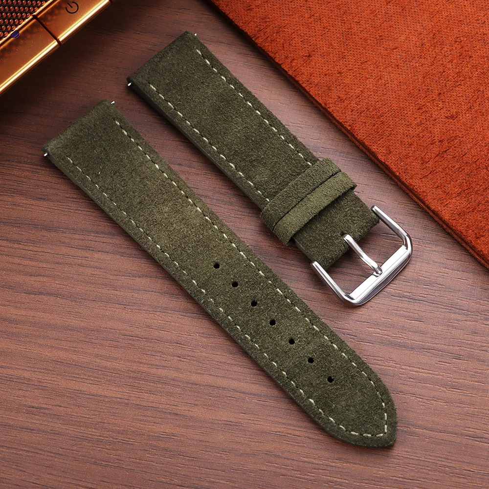 Wildleder-Uhrenarmband 18mm 19mm 20mm 22mm Grau Blau Schwarz Braun Genähtes Band Schnellverschluss Ersatz-Armband