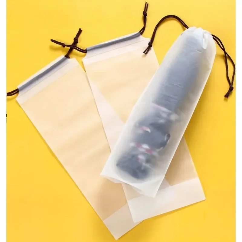 Matte Translucent Plastic Bag Umbrella Storage Bag Reusable Portable Umbrella Drawstring Storage Cover Home Storage Organizer