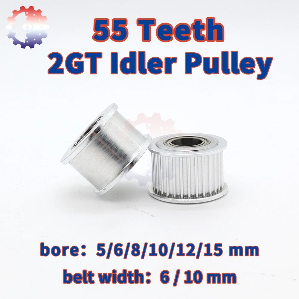 55Teeth 2GT GT2 Timing Idler Pulley 55T Bore 5 6 8 10~15mm Idler Belt Width 6mm 10mm 2MGT 2M Idler Synchronous Pulleys 55 Teeth