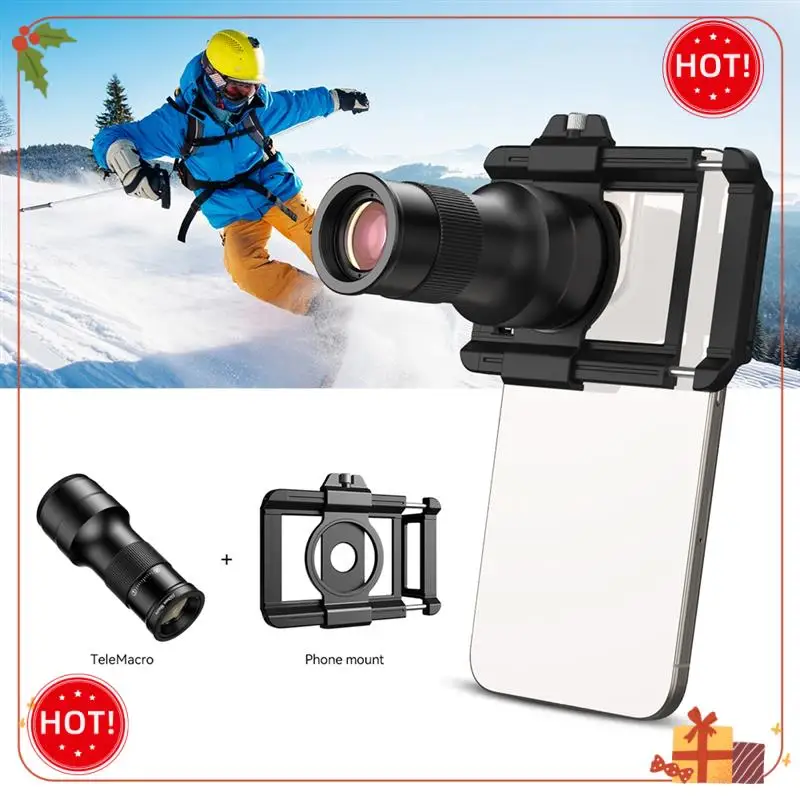 

Durable-Mobile Phone Telephoto Macro Lens Kit 6X Telephoto Lens+150Mm Macro Lens For Iphone 16/15/14 With Universal Phone Mount