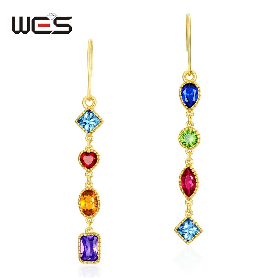 WES 925 Sterling Silver Rainbow Zicron Dopamine Earrings for Women Exquisite Jewelry Colorful Gemstone Gold Plated Party Gifts