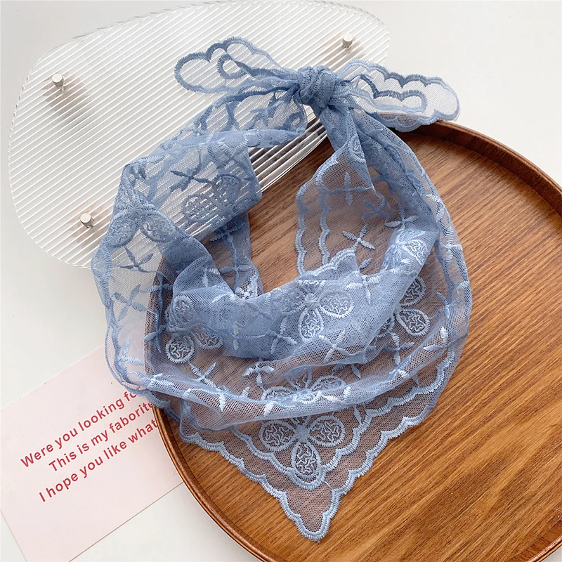 Head Scarf Embroidered Triangle Wrap Shawl Transparent Lace Floral Print Bandana Long Scarves Women Scarf Foulard Pashmina Knit