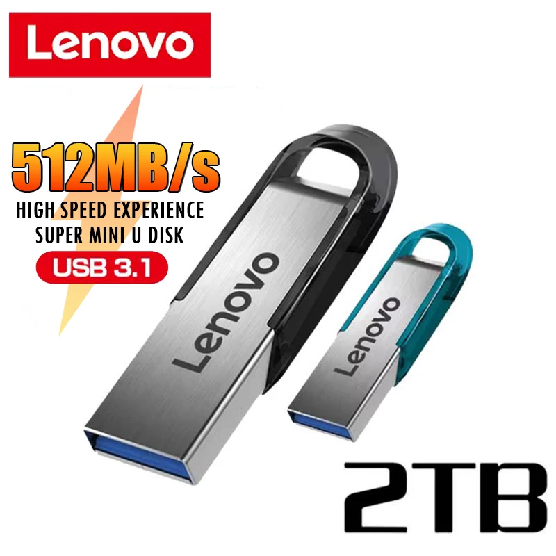 Lenovo 2TB Metal U Disk 1TB Portable Pen Drive USB 3.1 High Speed Waterproof 512GB Memory Stick 128GB Memoria Usb Flash Drives