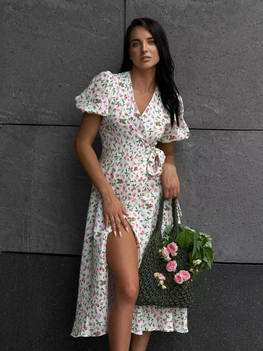 

Women's 100% Cotton A-Line Midi Dress Summer Floral Jacquard Elegant Beige Flowy Long Dress for Women