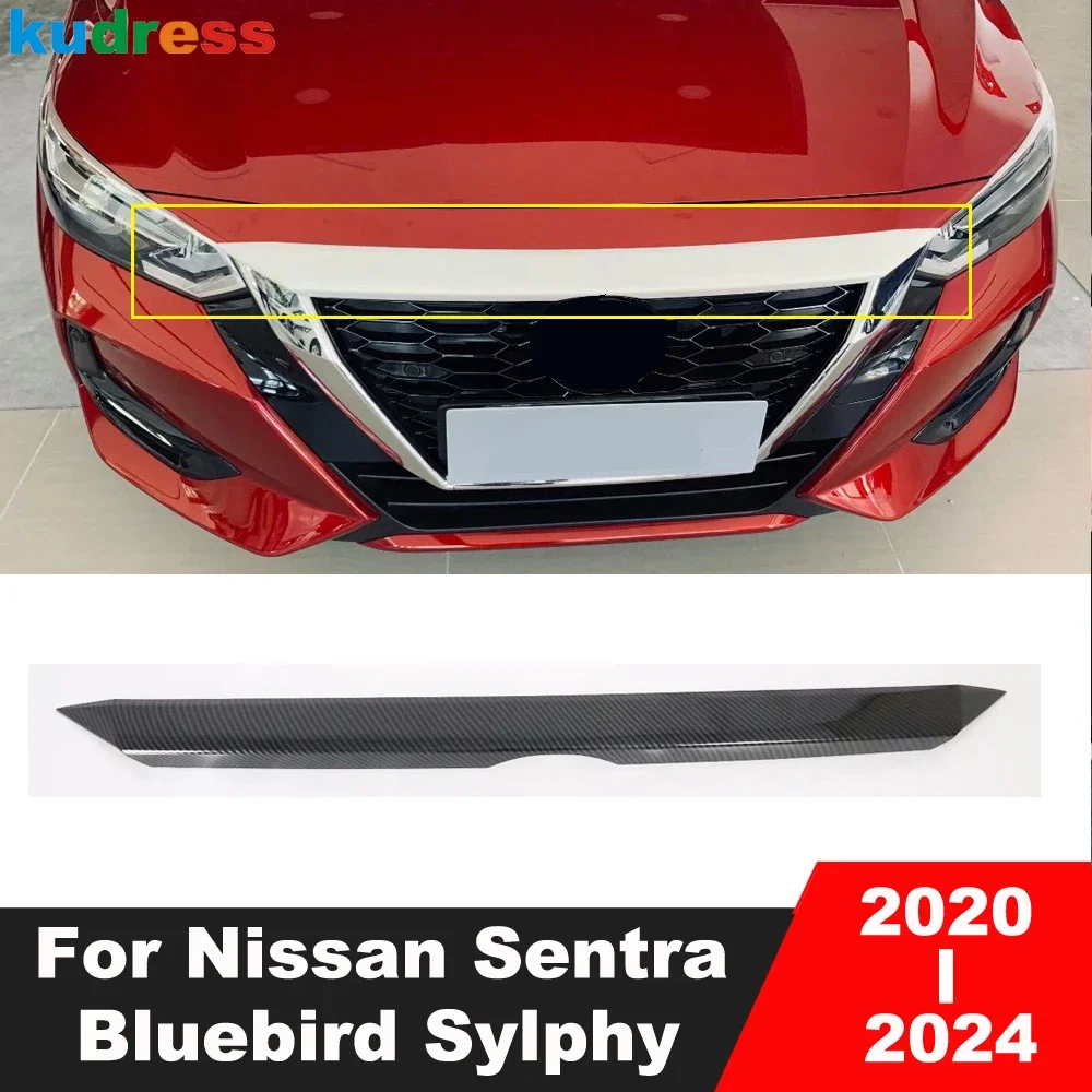 For Nissan Sentra Bluebird Sylphy 2020-2024 Carbon Fiber Car Front Hood Engine Cover Trim Upper Grille Grill Strip Accessories