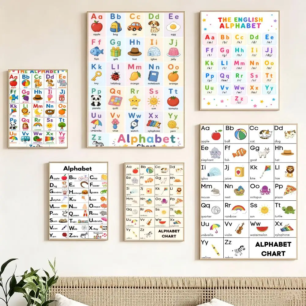 cartoon Alphabet Chart Poster Print Painting Home Decor for Bedroom Living Room Hallway