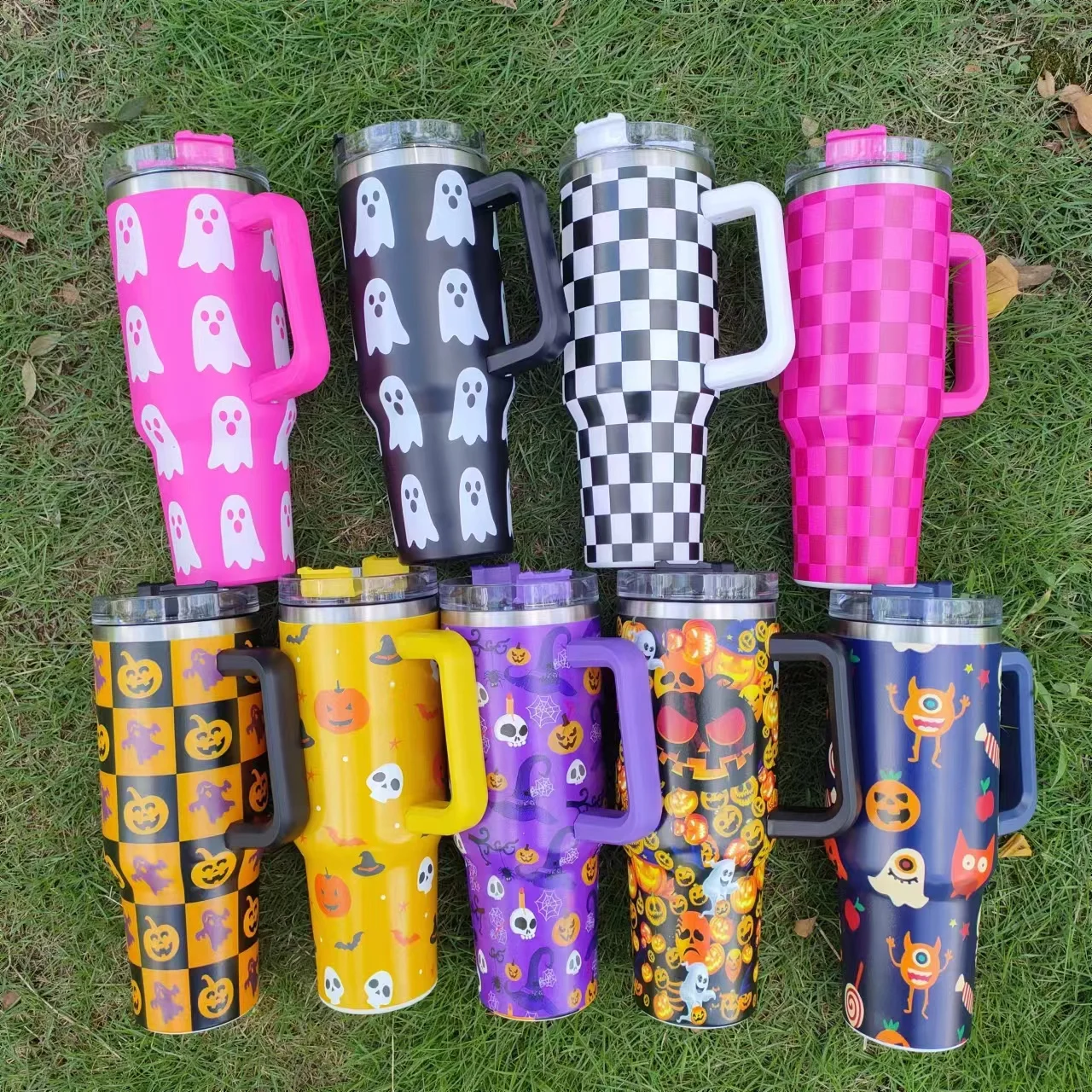 

40oz Halloween Thermos bottle with Handle with Straw Lid Stainless Steel Coffee Tumbler Cup Car Mug Vacuum Cup Keep Ice and Cold