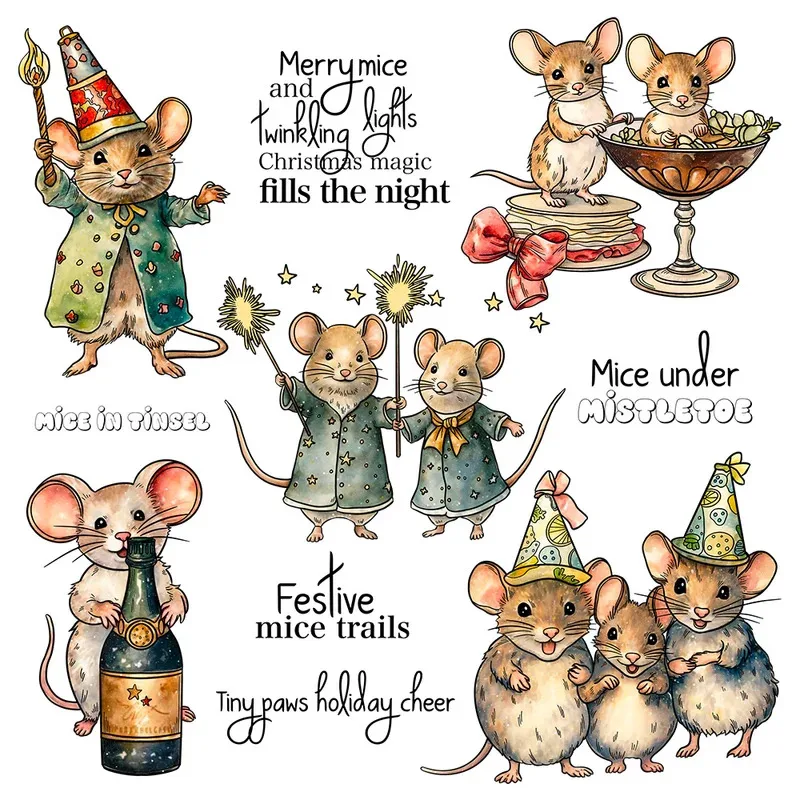 

Happy New Year Party Cute Mouse Clear Stamp DIY Scrapbooking Supplies Silicone Stamp For Card Making Albums Decor
