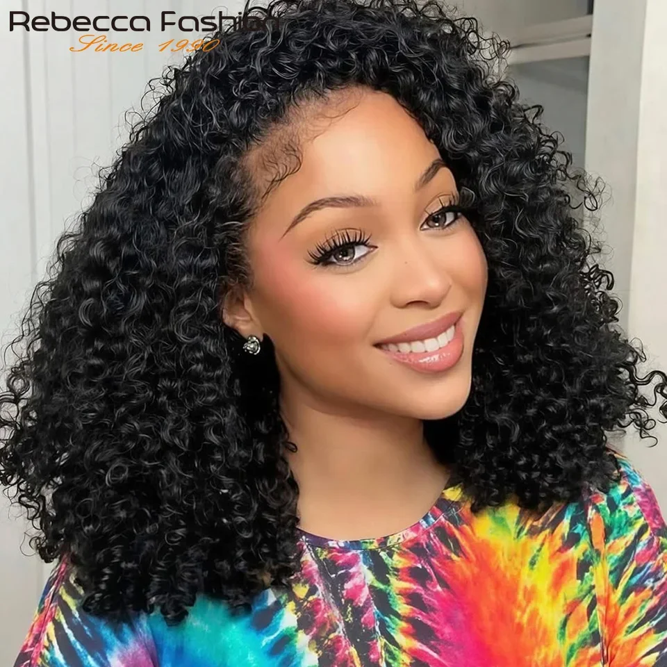 Rebecca Youth Jerry Curly Drawstring Ponytail Wig Fluffy Voluminous Curly Hair Half Wig Kinky Curly Natural Color Daily Styling
