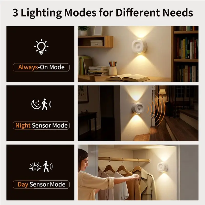 B03C-Rechargeable Motion Sensor LED Night Light Dimmable 4PCS With 4 Modes& 3 Color Temperature Settings For Hallway Bedroom Sta