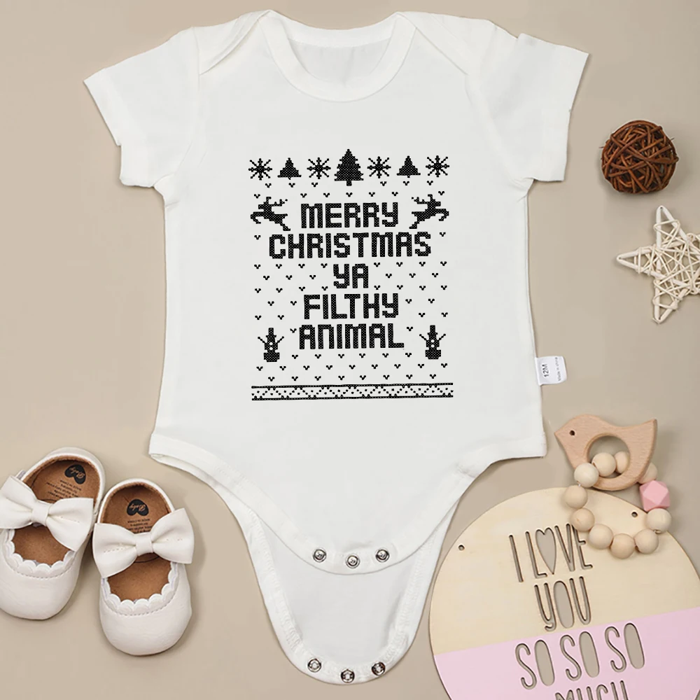 Christmas Element Baby Clothes Boy Girl Onesies Pixel Style Print Fashion Trend Toddler Jumpsuit Personality Creative Cotton