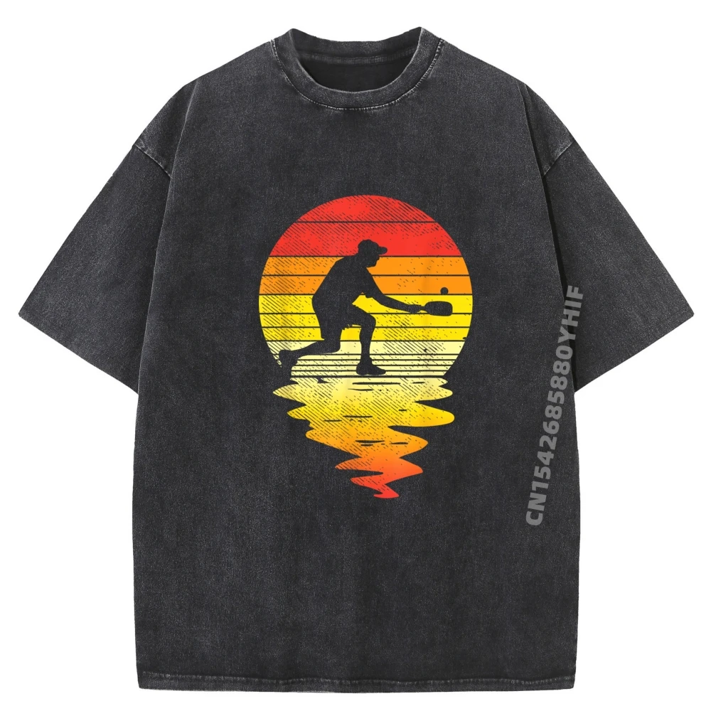 

Pickleball Sunset Retro Sport Pickle Ball Player Brand T Shirt Natural Men's Shirt Korean Fashion Retro Washed Shirt
