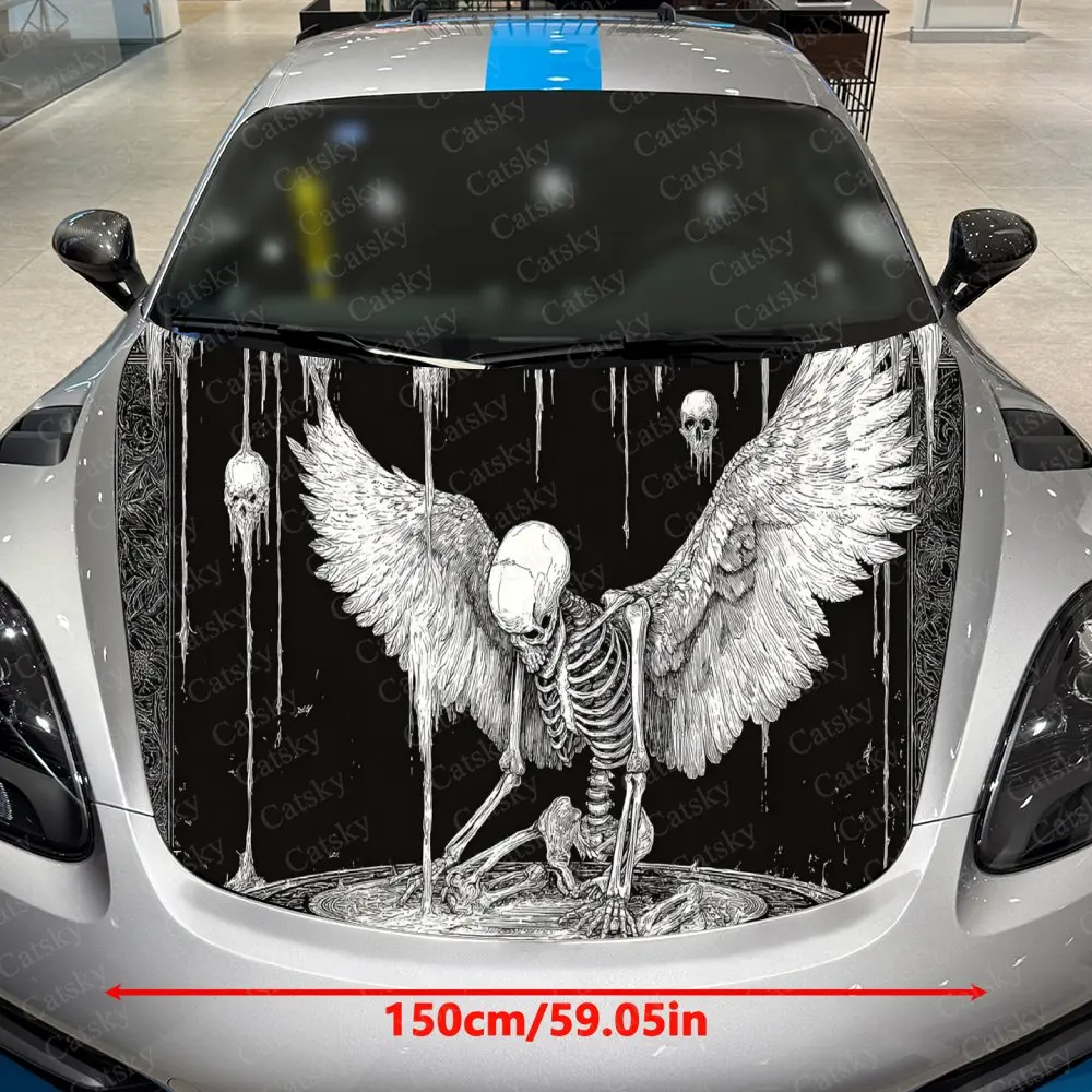 Eroded-Bone Tattered Wing Car Vinyl Wrap, PVC Material Waterproof Car Hood Sticker, Self-Adhesive Scratch-Resistant Stickers