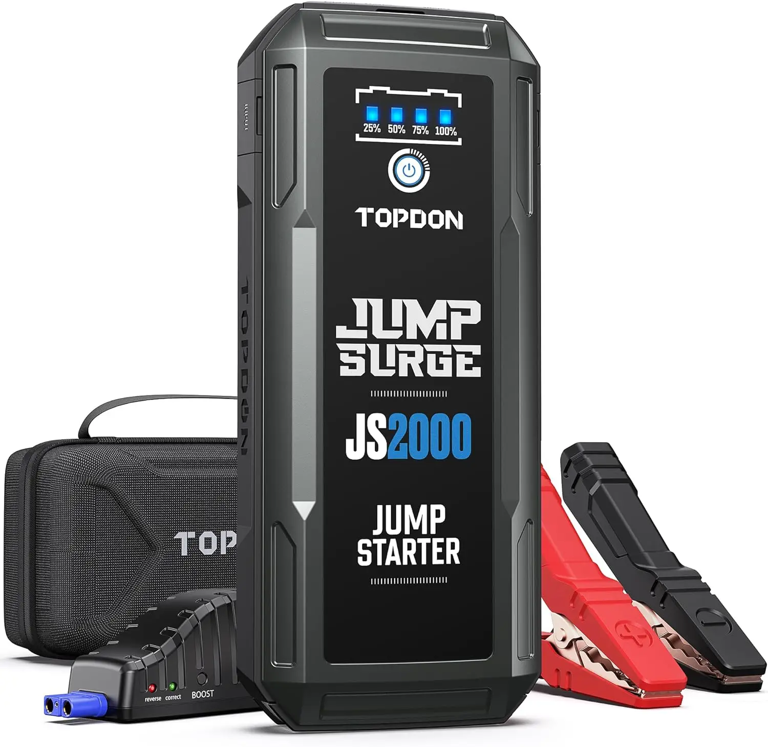 

TOPDON JS2000 2000A Jump Starter 12V Power Bank Car Starting Device 16000Mah For 8.0L/6.0L Emergency Car Battery Jump Starter