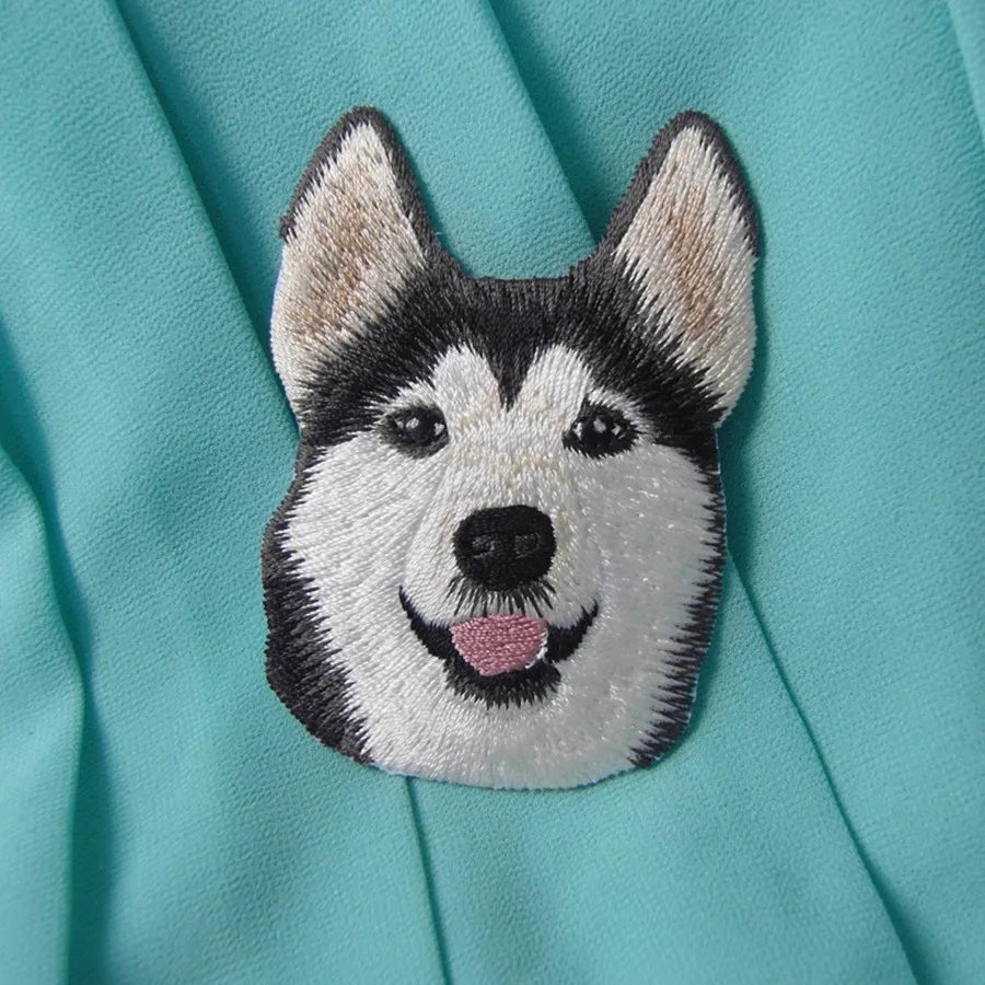 AHYONNIEX 1 PC Husky Dog Patch Iron On Embroidered Fabric Sticker for Clothing Apparel Accessories Size 5.5CM X 8CM