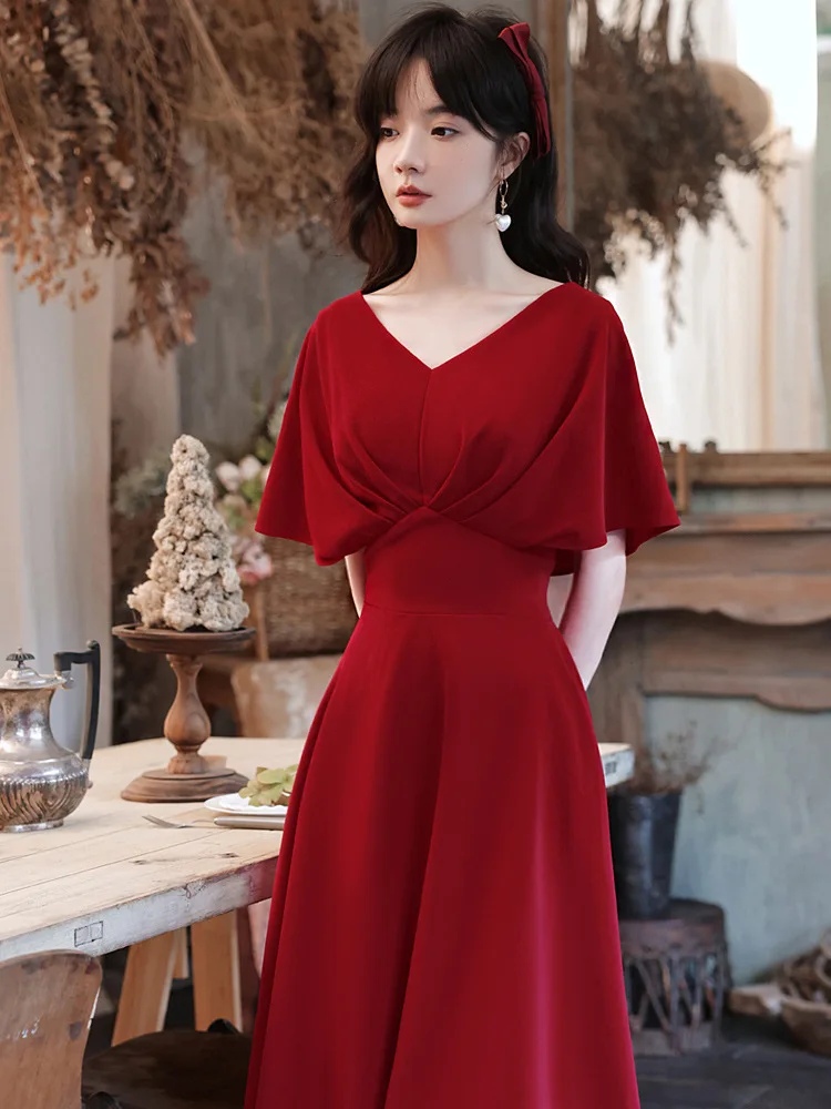 

Burgundy V-neck Wedding Dresses Toast Clothing 2023 Women A Line Party Prom Gowns Robe De Soiree