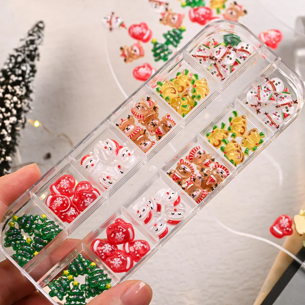 ชุดตกแต่งเล็บเรซิ่นลายคริสต์มาส 60 ชิ้น/กล่อง ลายต่างๆ น่ารัก ตุ๊กตาหิมะ กวางเรนเดียร์ ซานตาคลอส ประดับเล็บ งานฝีมือทำเล็บสำหรับเทศกาลฤดูหนาว