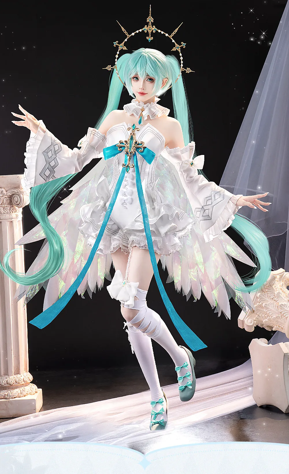 Miku Elegant Wings Sweet Future Angel Cosplay Costume Full Set for Women Halloween Comic Con Role Play Anime Convention Outfit view 6