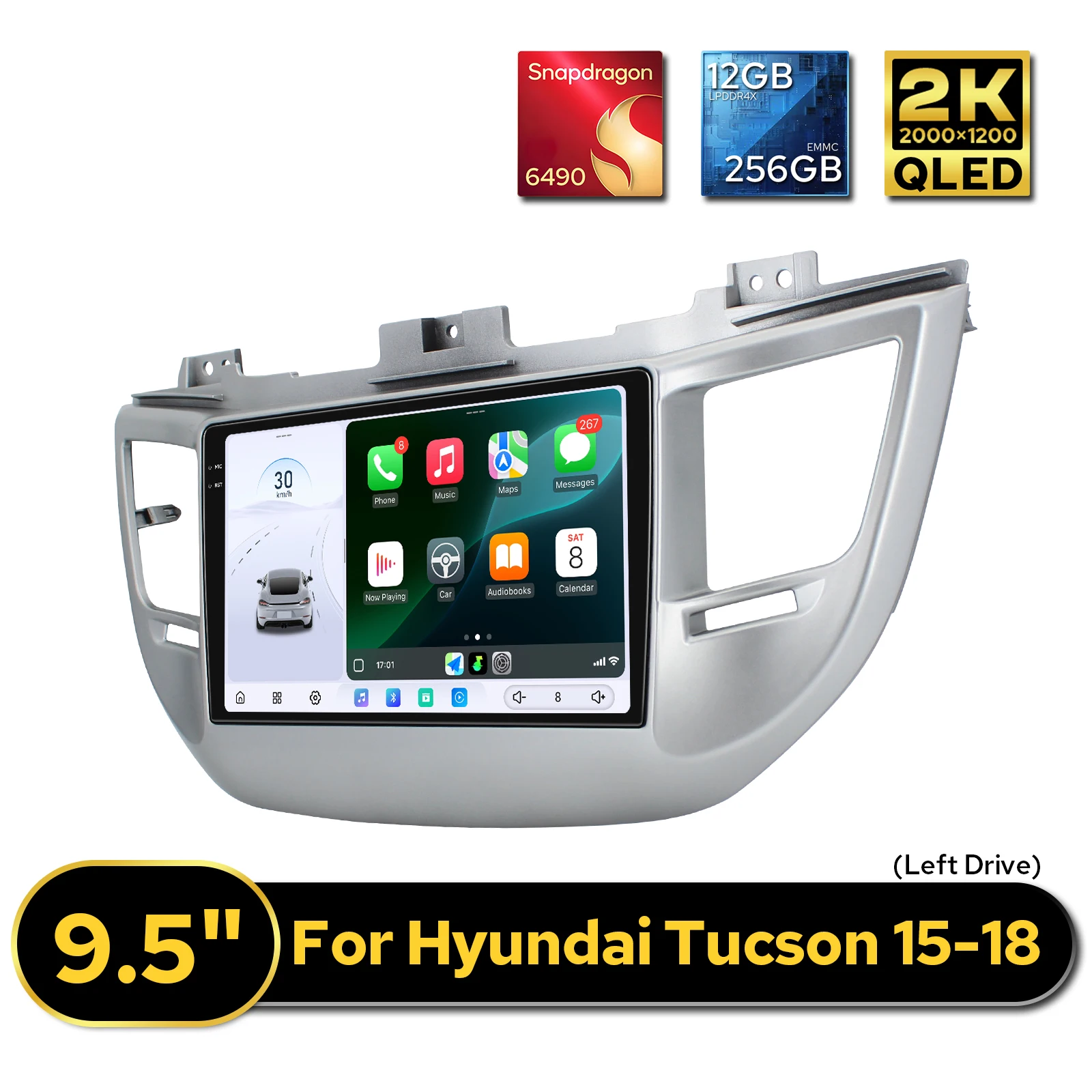 New Arrival 9.5''2K QLED Android Auto Car Radio for Hyundai Tucson 2015-2018 LHD 12GB 256GB Support OEM Camera /Coax AMP/SWC
