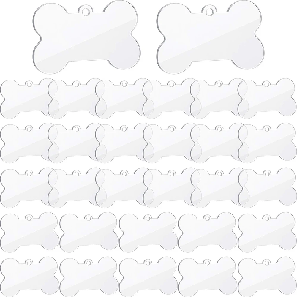 

50PCS Acrylic Keychain Blanks Dog Tag Bone-Shaped Clear Transparent Discs Precut Blanks for Custom Vinyl Project