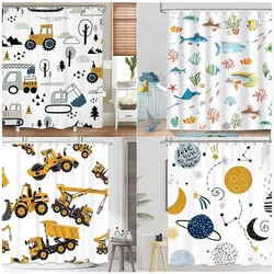 Cartoon Engineering Car Shower Curtains Ocean Animals Fish Cosmos Starry Sky Polyester Fabric Kids Bathroom Decor Set With Hooks