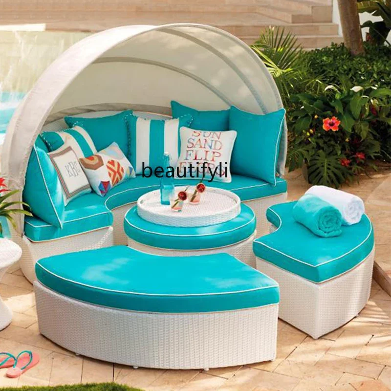 

A15 Outdoor leisure rattan large round bed garden courtyard sunshade hotel balcony lunch break couch