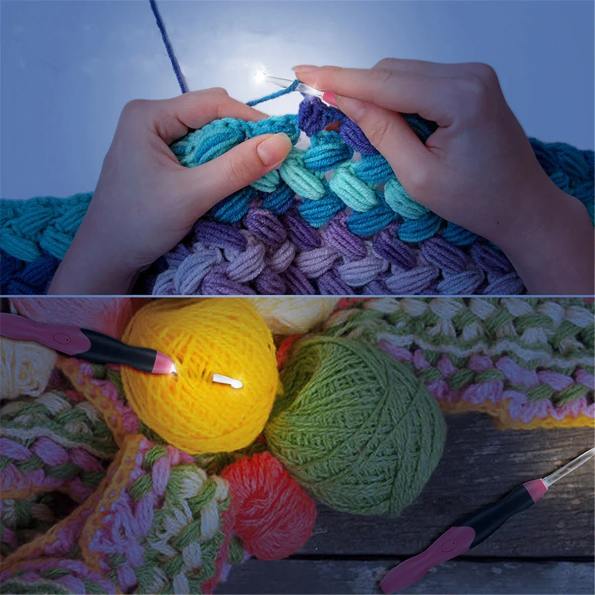 

11 In 1 Sewing Tools Useful USB LED Light Up Crochet Hooks Kit Purple Knitting Needles Set Weave Tool Kit Sewing Accessories