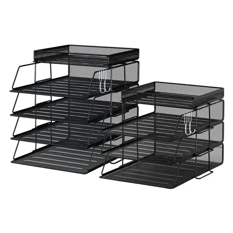 

Desk Organizer With Sliding Trays Document Tray File Holder Desktop Organizers Space-Saving Removable Metal Mesh File Trays For