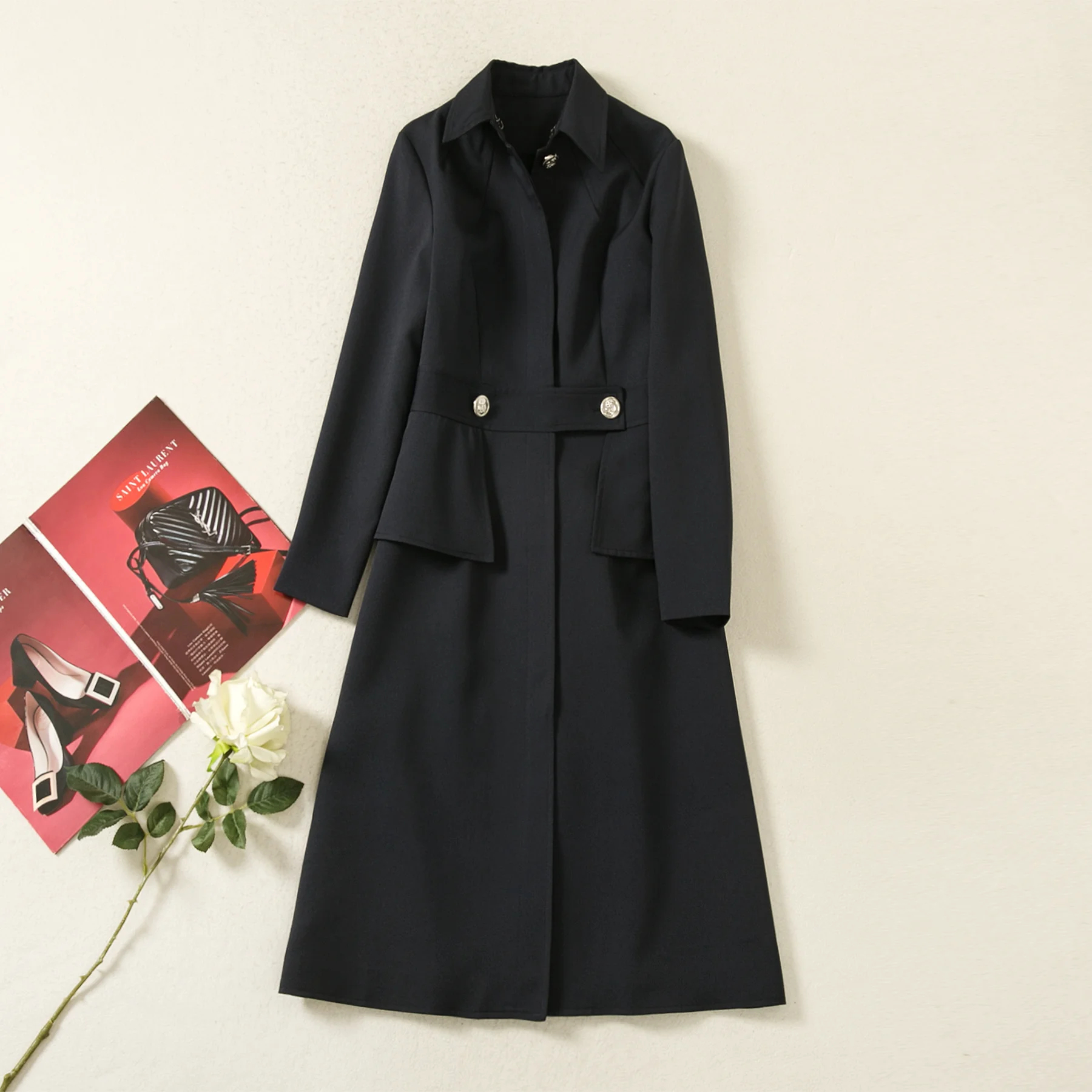 خريف شتاء جديد الأميرة كيت ميدلتون معطف فستان طويل الأكمام خندق معطف المرأة مكتب سيدة فساتين خمر