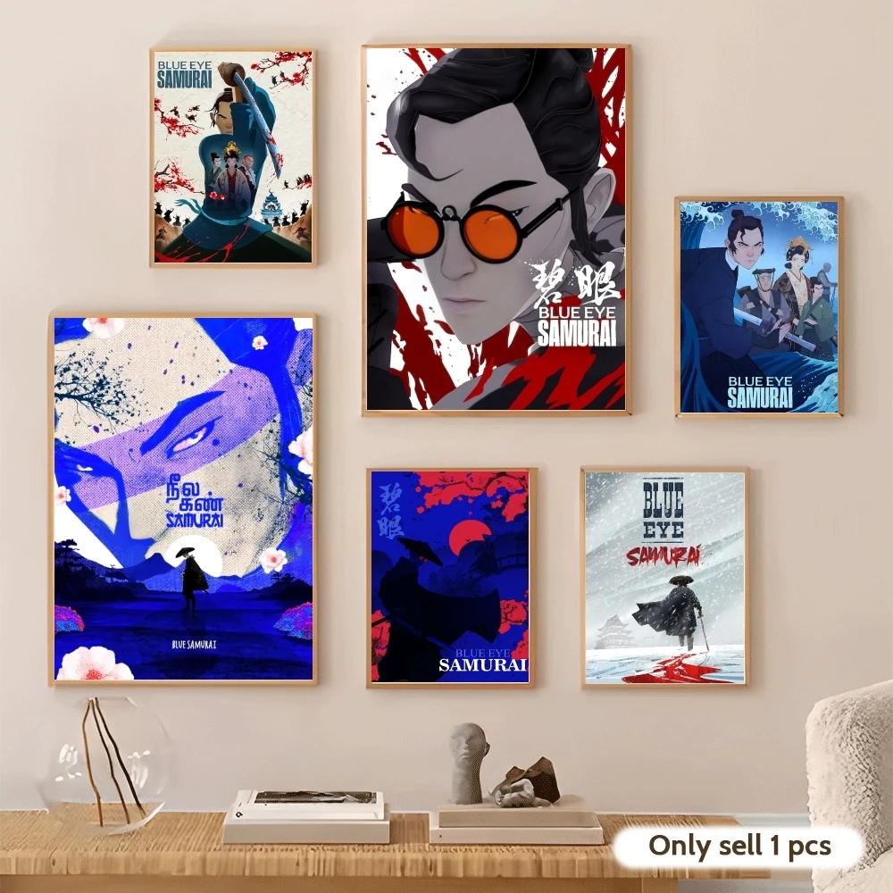 B-Blue Eye Samurai Anime Poster Decorative Wall Art Stickers Mural Photo Print for Home Living Room Hallway Decor