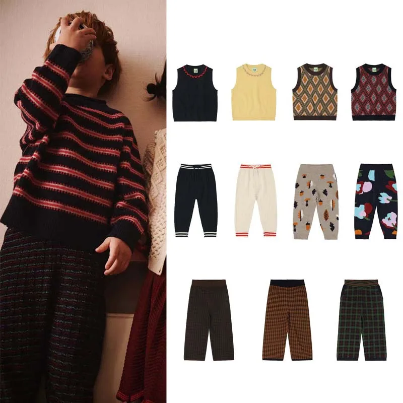 

PER-SALE 2025 Autumn Girls Vest Girls Knitted Jacquard Vest and Pants Boys Sweaters Baby Boys Wool Pants Girl Winter Clothes