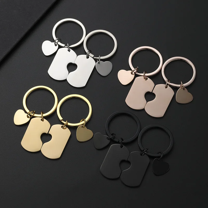 1 Pair Custom Stainless Steel Car Keychain Lase Personalize   Couple Keyring Bag Key Chain Ring Gift Wholesale
