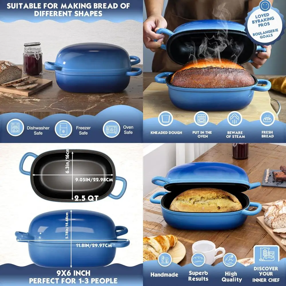 

9x6 Inch Cast Iron Bread Pan with Lid and Loop Handles for Homemade Bread Baking, 2.5 Quart Dutch Oven Loaf Pan