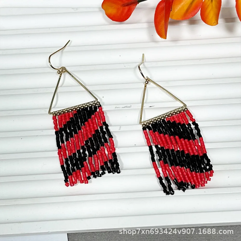

ZGMXR-серьги из рисового бисера, треугольная кисточка, богемная, ручная работа, геометрическая мода, простой, оригинальный узор, женский